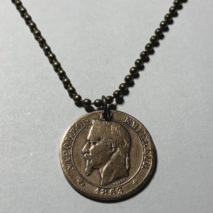 1863 France 5 Centimes Coin Pendant French Eagle Emperor: Napoleon III